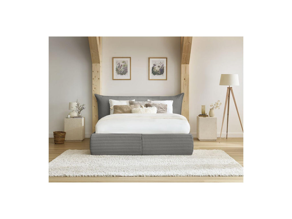Jade - Cama con arcón con cabecero efecto almohada - Pana gruesa suave