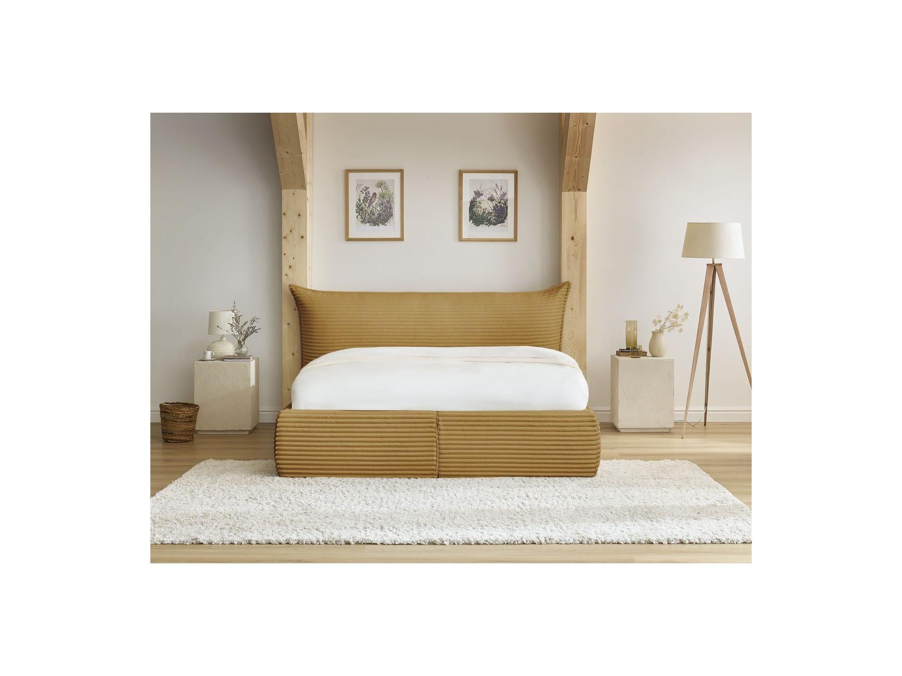 Jade - Cama con arcón con cabecero efecto almohada - Pana gruesa suave