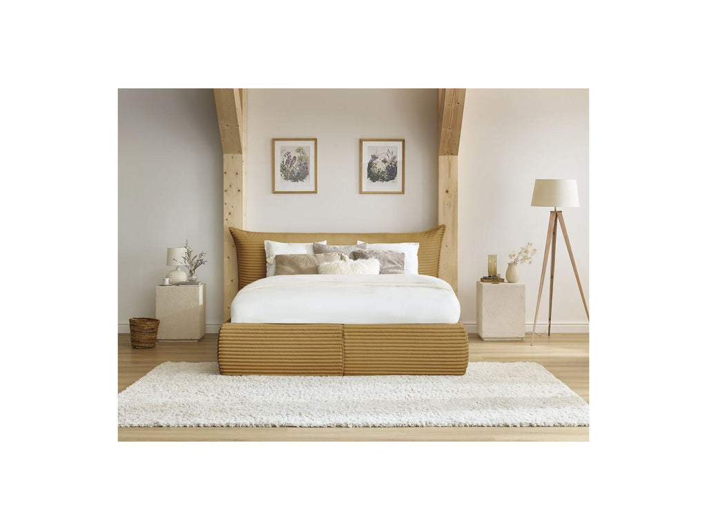 Jade - Cama con arcón con cabecero efecto almohada - Pana gruesa suave