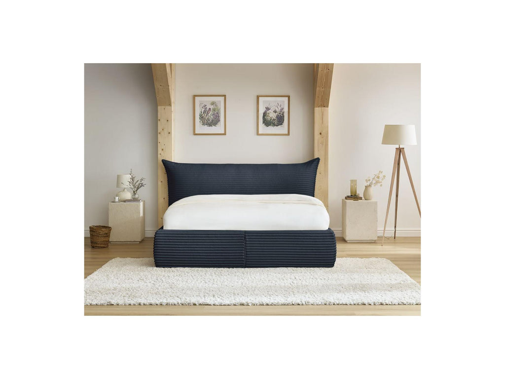 Jade - Cama con arcón con cabecero efecto almohada - Pana gruesa suave
