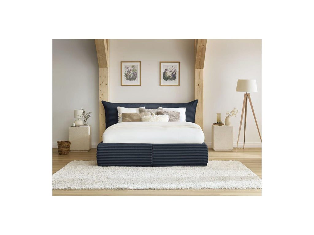 Jade - Cama con arcón con cabecero efecto almohada - Pana gruesa suave