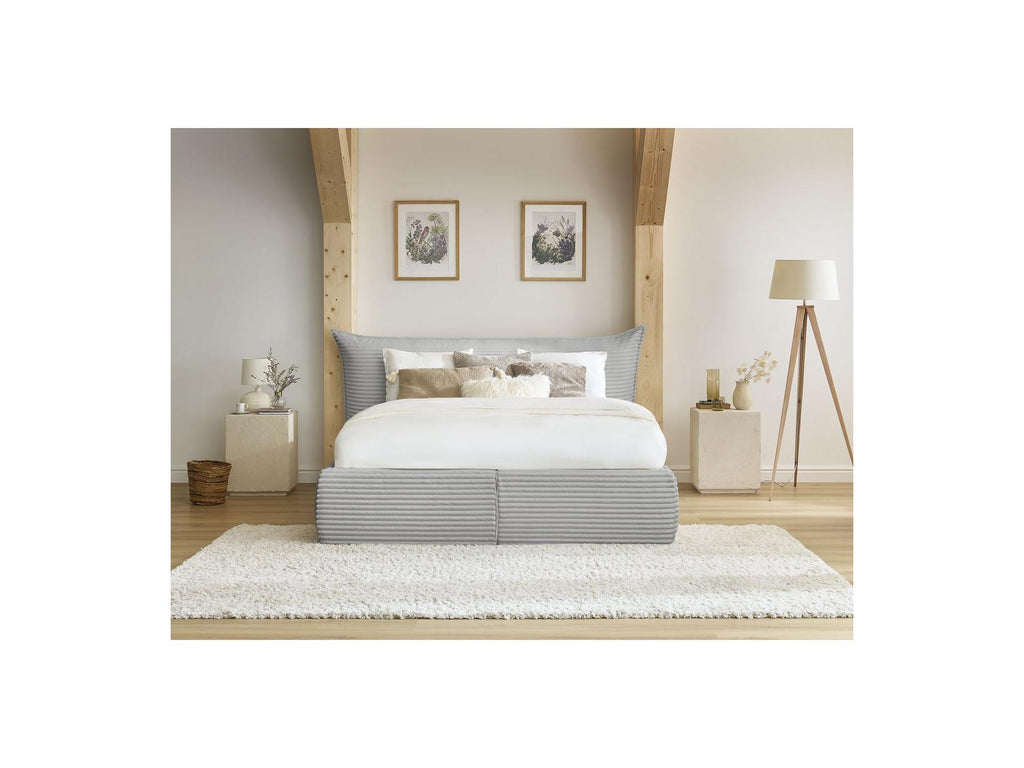 Jade - Cama con arcón con cabecero efecto almohada - Pana gruesa suave
