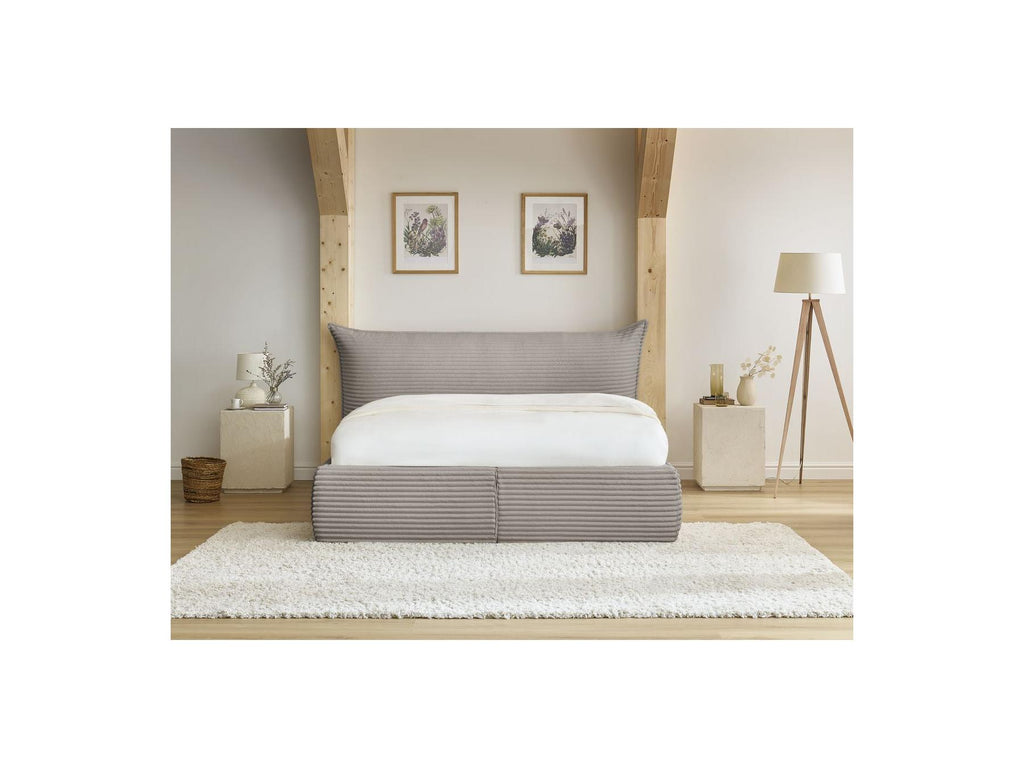 Jade - Cama con arcón con cabecero efecto almohada - Pana gruesa suave