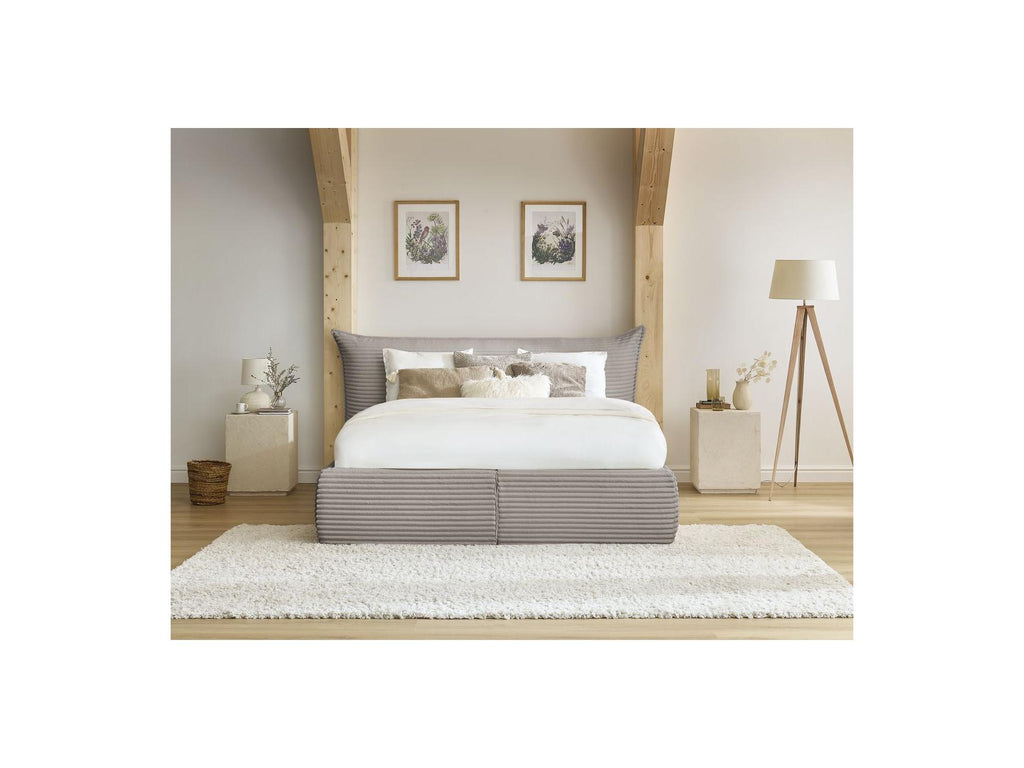 Jade - Cama con arcón con cabecero efecto almohada - Pana gruesa suave