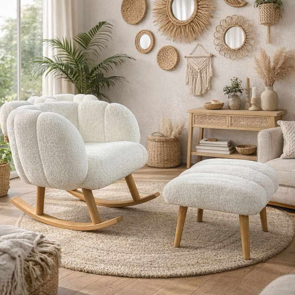 Lotus - Set de Sillón y Puf (2 Piezas) - Blanco