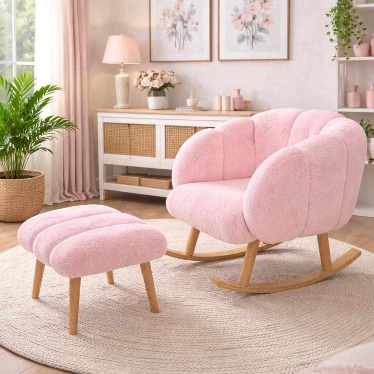 Lotus - Armchair & Pouffe Set (2 Pieces) - Pink