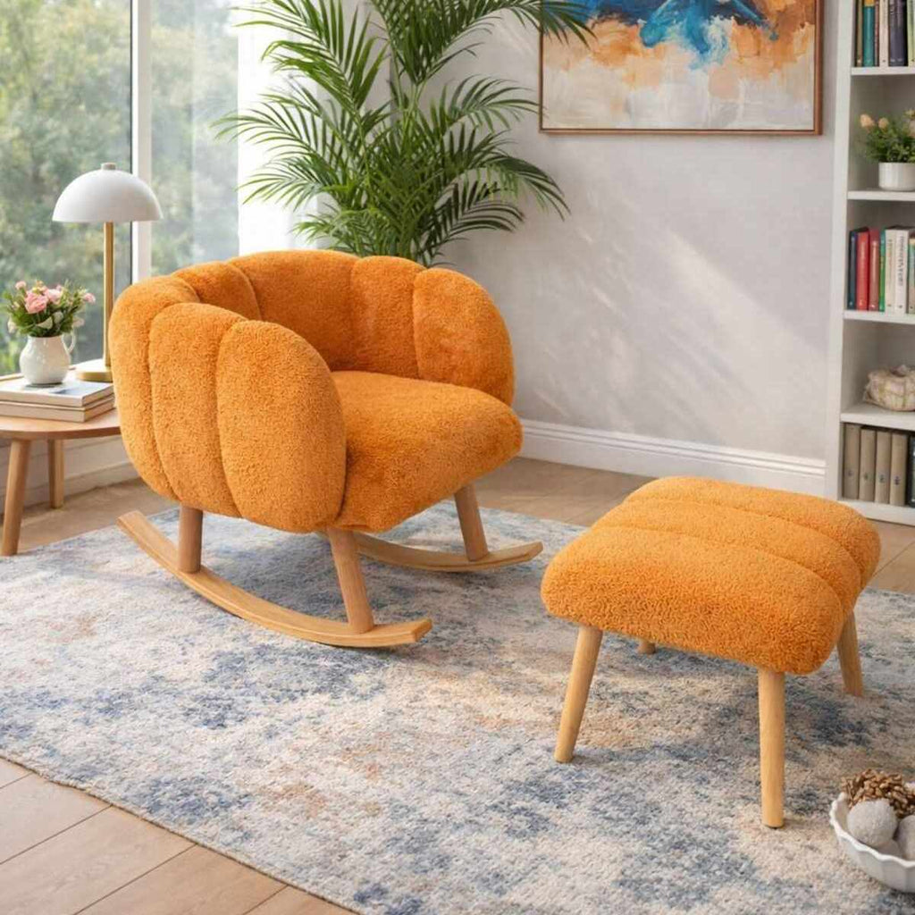 Lotus - Armchair & Pouffe Set (2 Pieces) - Orange