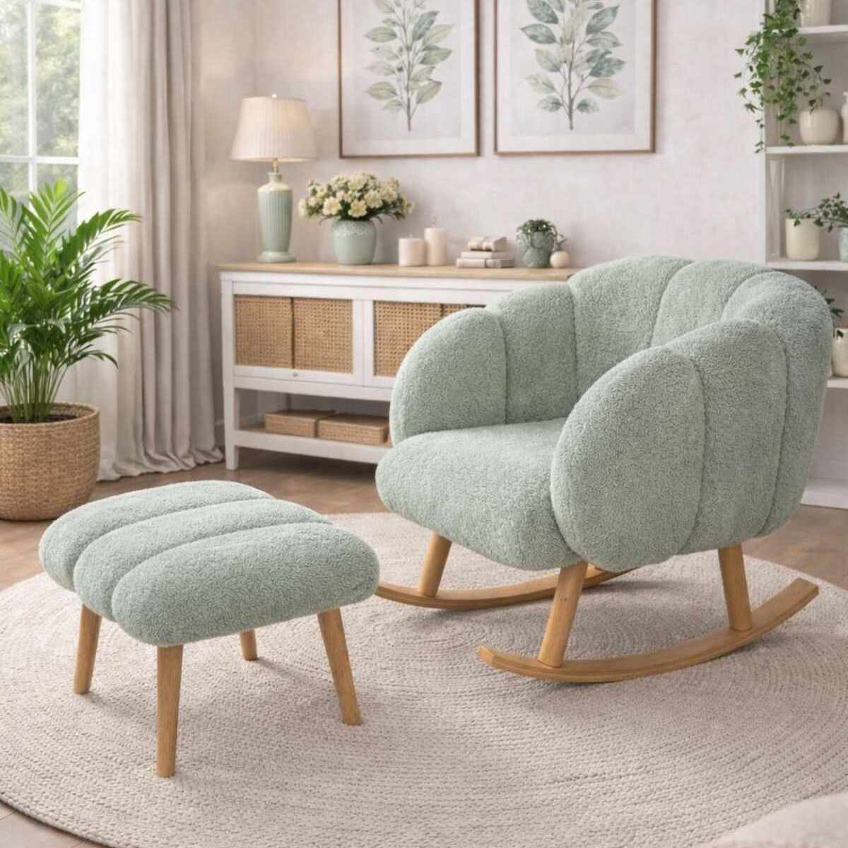 Lotus - Armchair & Pouffe Set (2 Pieces) - Green