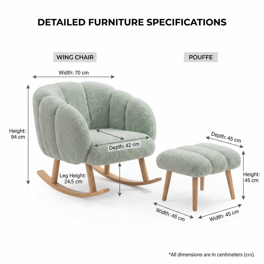 Lotus - Armchair & Pouffe Set (2 Pieces) - Green