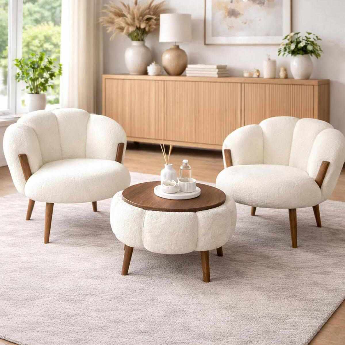 Star - Set Fauteuil & Table Basse (3 Pièces) - Blanc