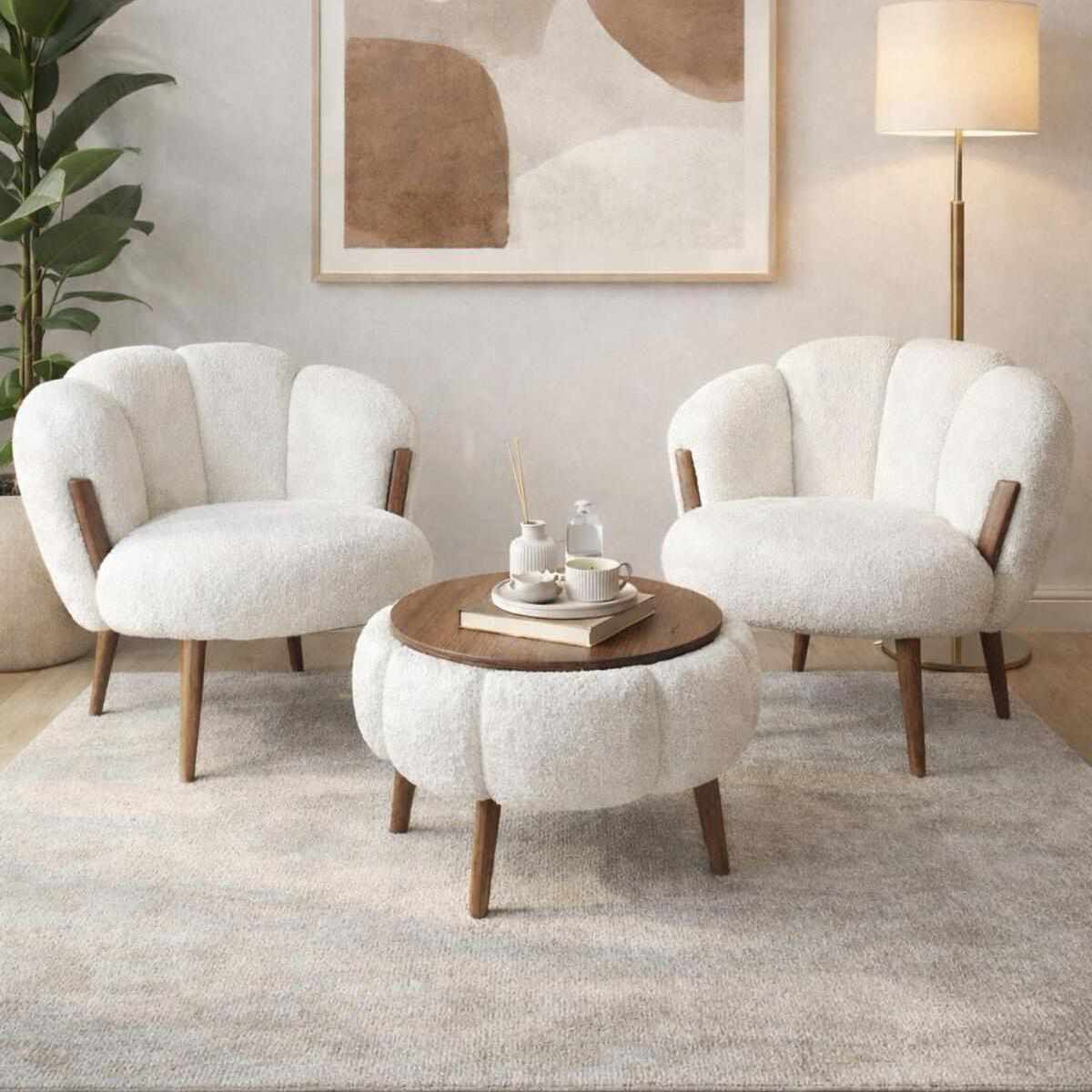 Star - Set Fauteuil & Table Basse (3 Pièces) - Blanc
