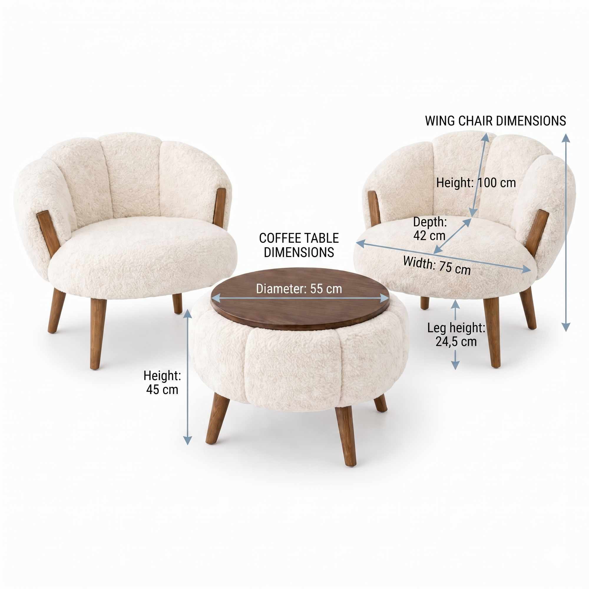 Star - Set Fauteuil & Table Basse (3 Pièces) - Blanc