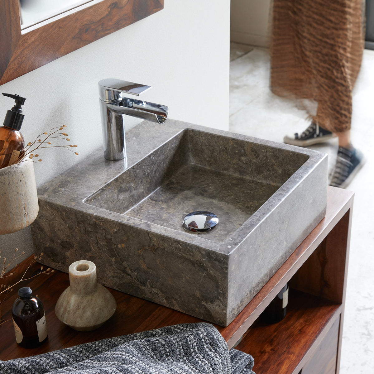 Slats - Square Marble Sink - Gray