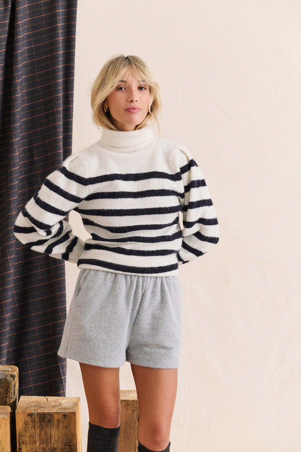 Pullover Malory - Weiß Gestreift Schwarz
