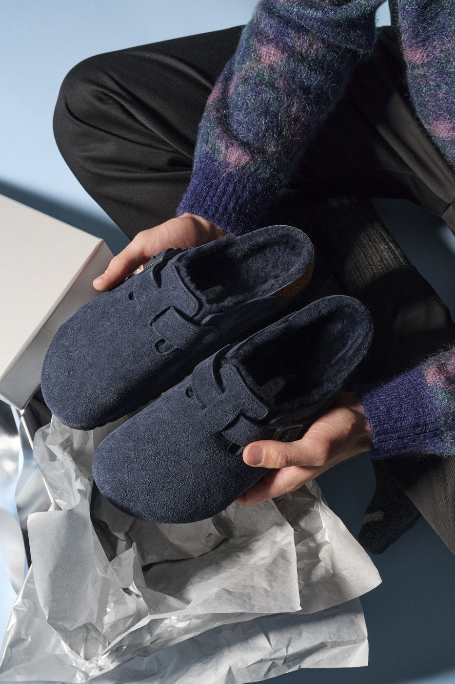 Sandalias Boston Shearling Leve azul marino nuevo Laf
