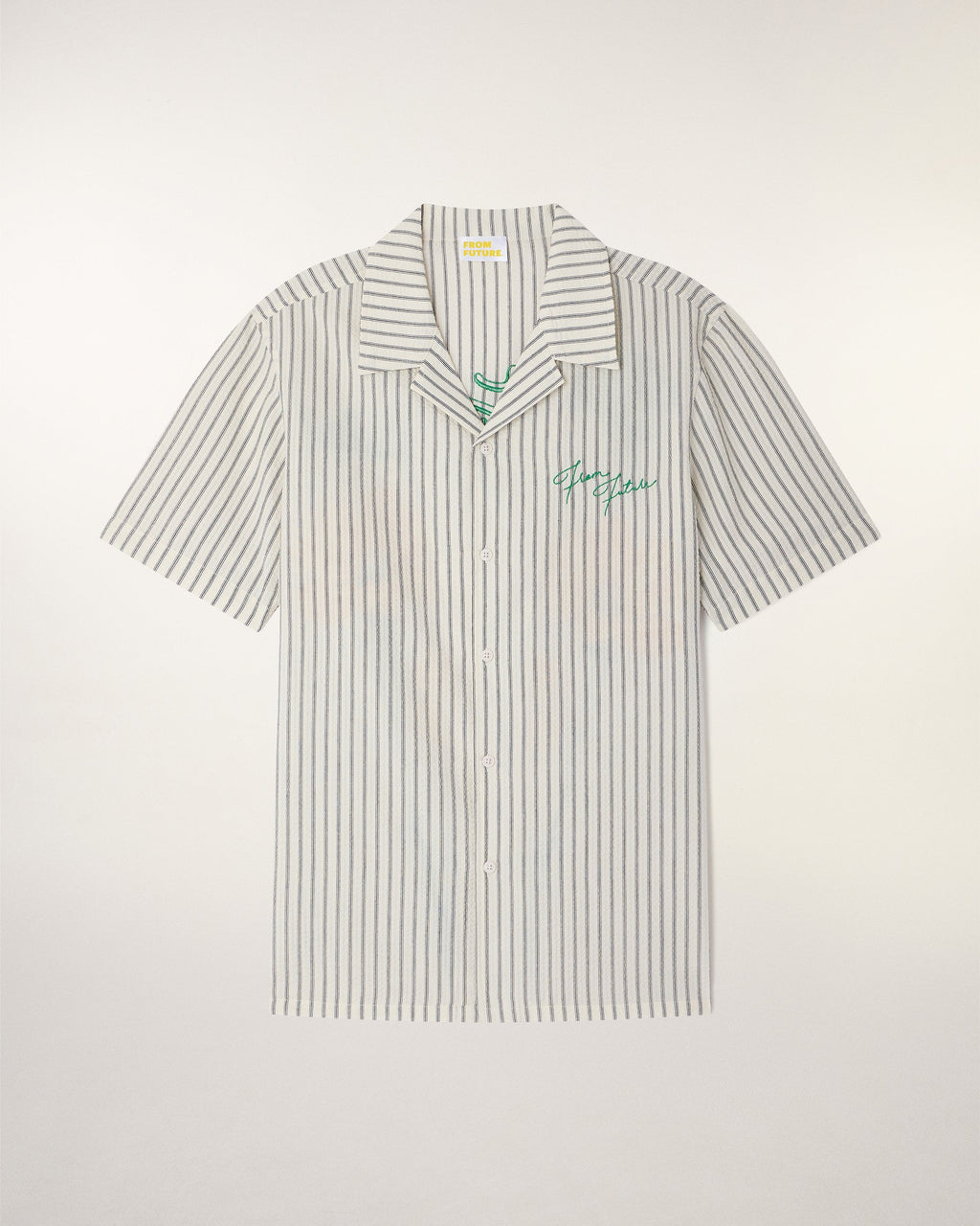 Chemise Manches Courtes à Broderies - Multi Rayures Ecru