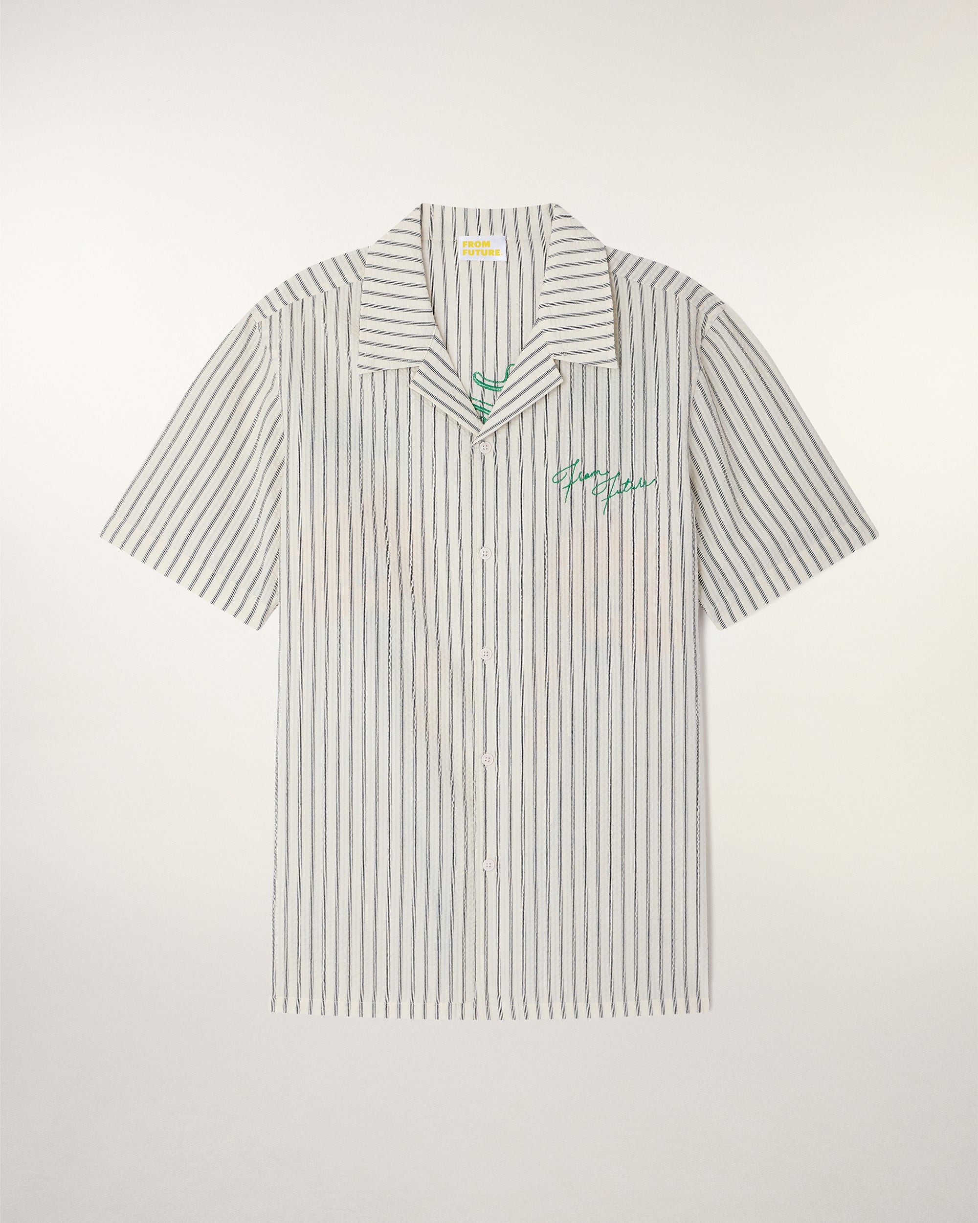 Chemise Manches Courtes à Broderies - Multi Rayures Ecru