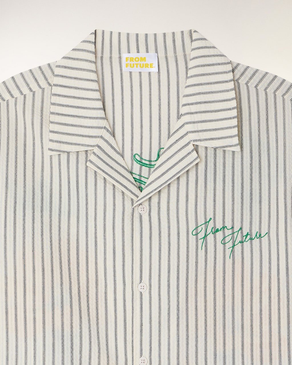 Chemise Manches Courtes à Broderies - Multi Rayures Ecru