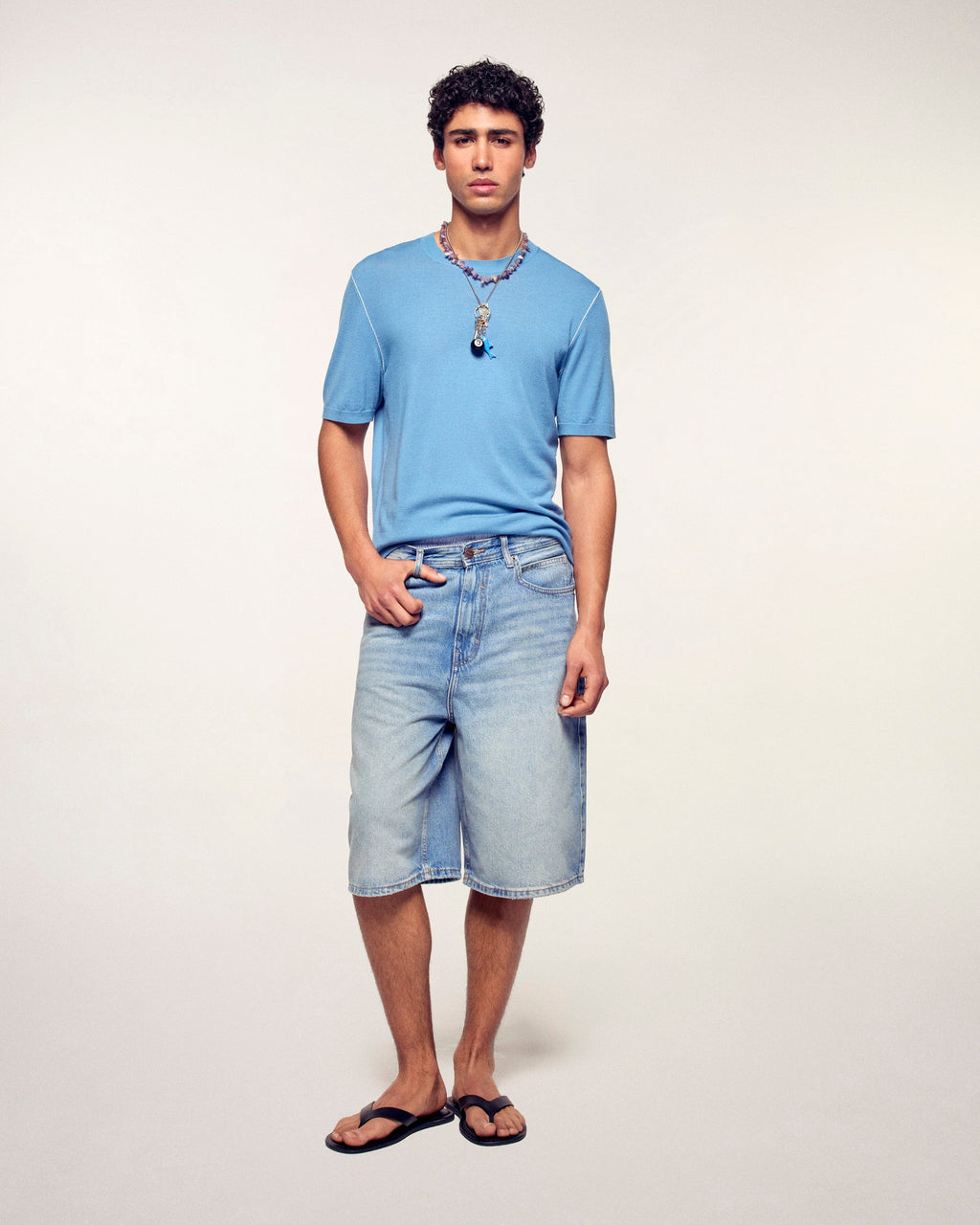 Pull Col Rond Manches Courtes - Intense Blue