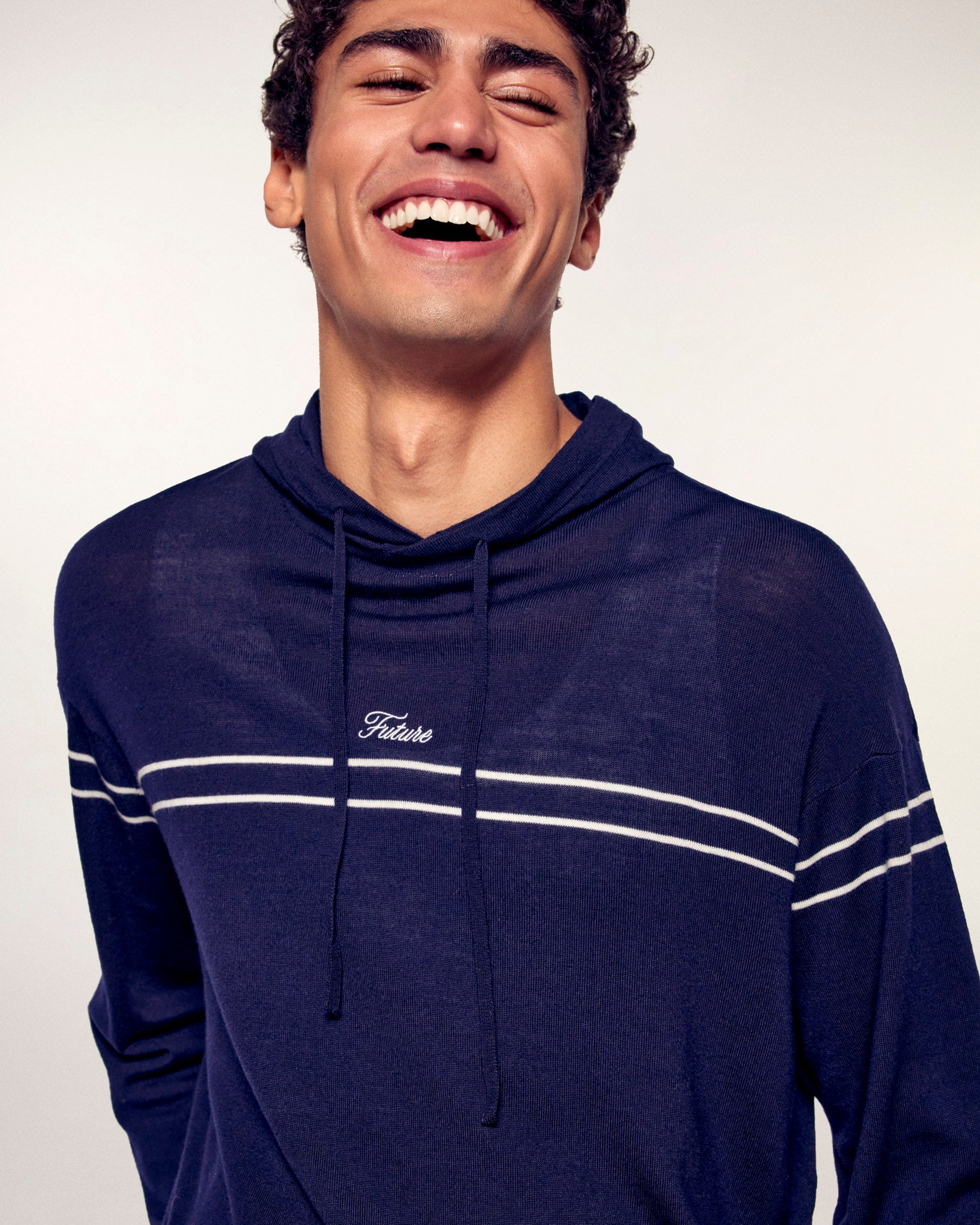 Pull Hoodie Rayures À Broderie