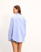 Camicia a Maniche Lunghe Ricamata - Celeste a Righe - Donna