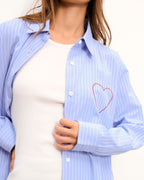 Camicia a Maniche Lunghe Ricamata - Celeste a Righe - Donna