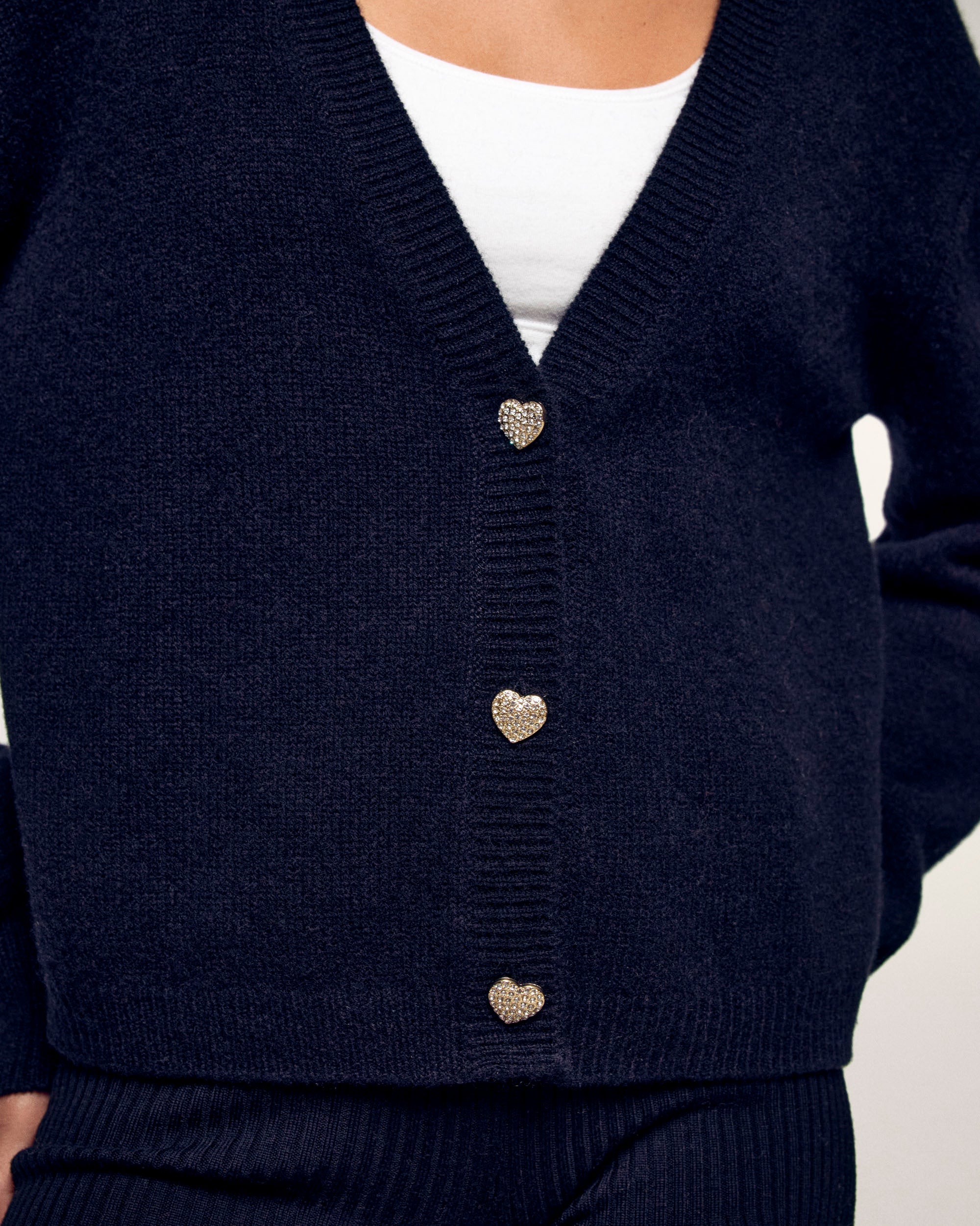 Pull Cardigan Boutons Coeur Strass
