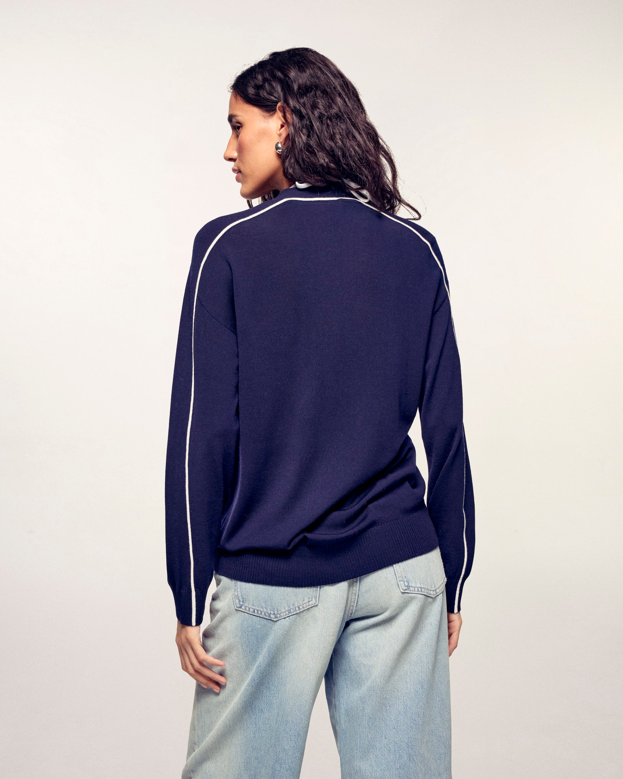 Pull Cardigan À Liserés Contrastés