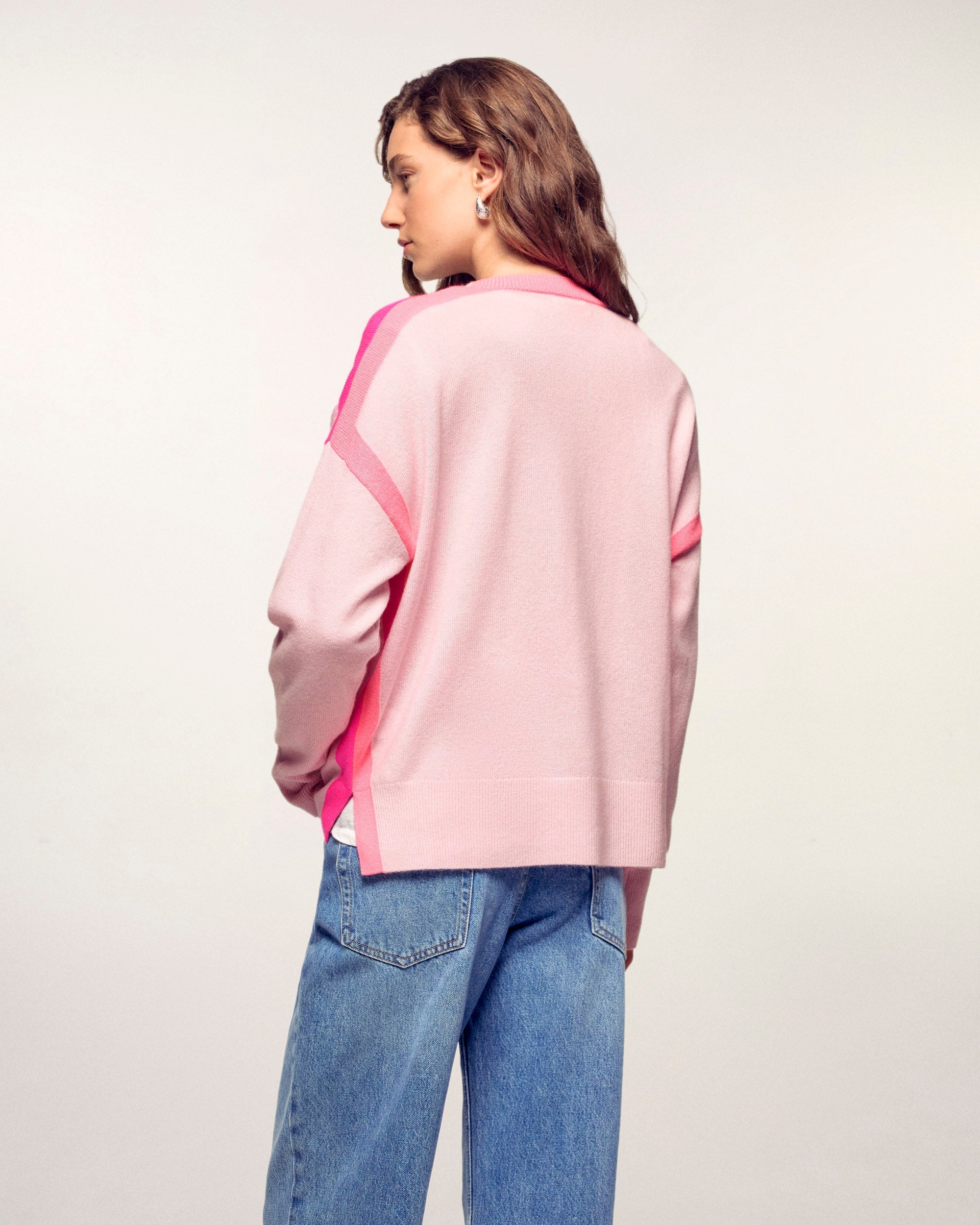 Pull Col Rond Oversize Liserés Contrastés