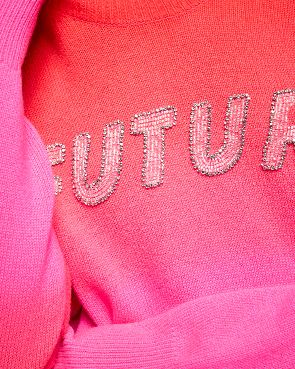 Dip Dye Round-Neck Sweater With “Future” Beaded Embroidery