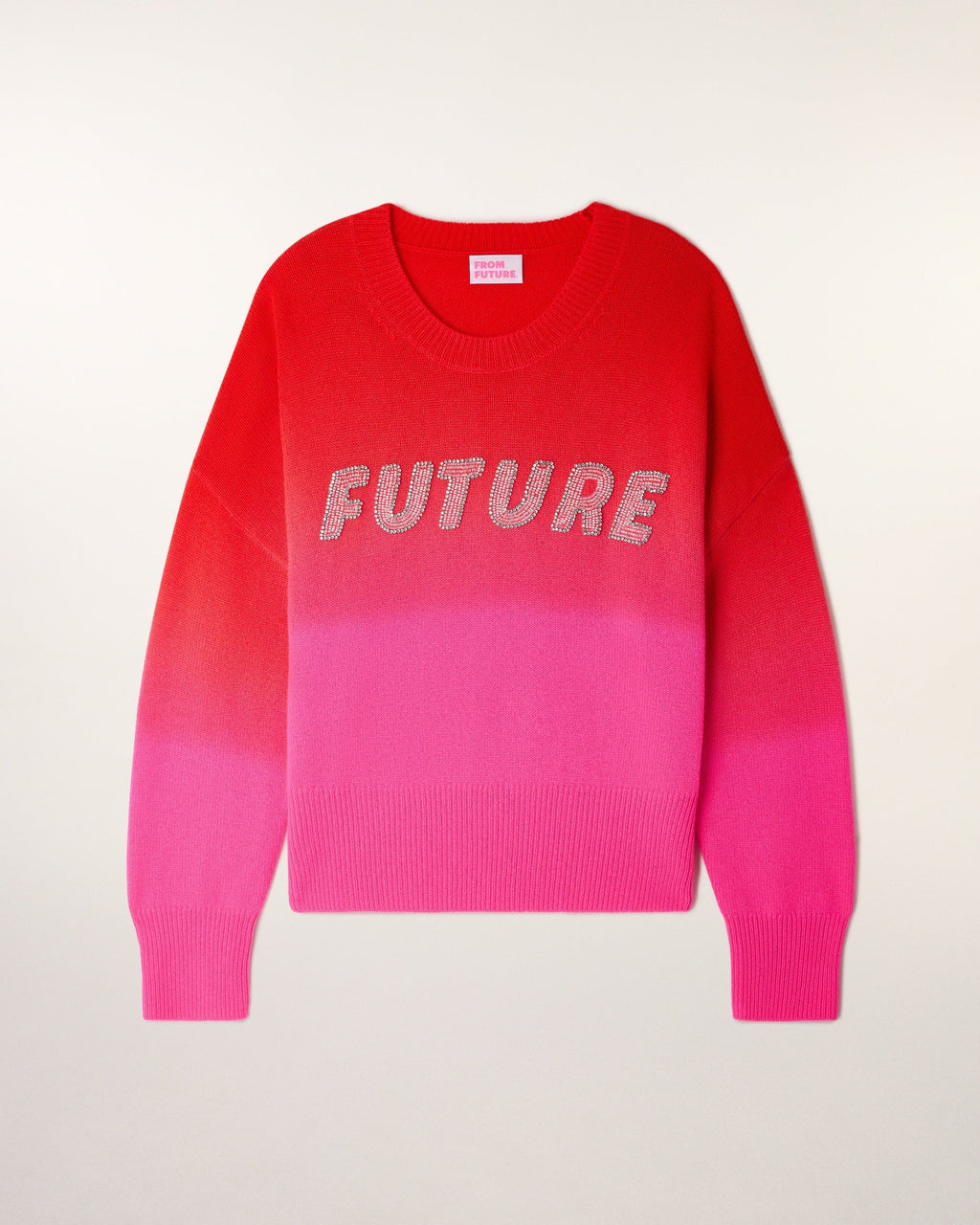 Dip Dye Round-Neck Sweater With “Future” Beaded Embroidery