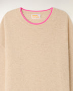 Pull Col Rond à Motifs Cœurs - Beige Chiné