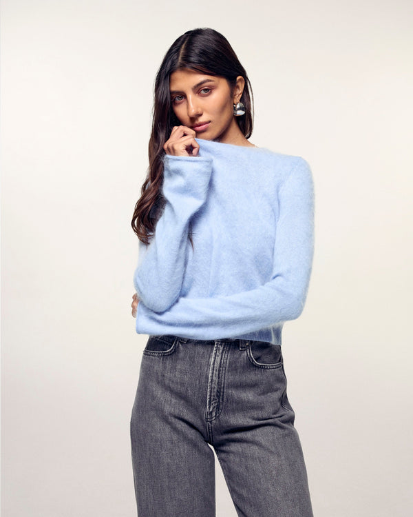 Short Brushed Cashmere Cardigan with Jewel Closure