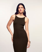 Robe Longue Côtelée Bijoux Aux Épaules