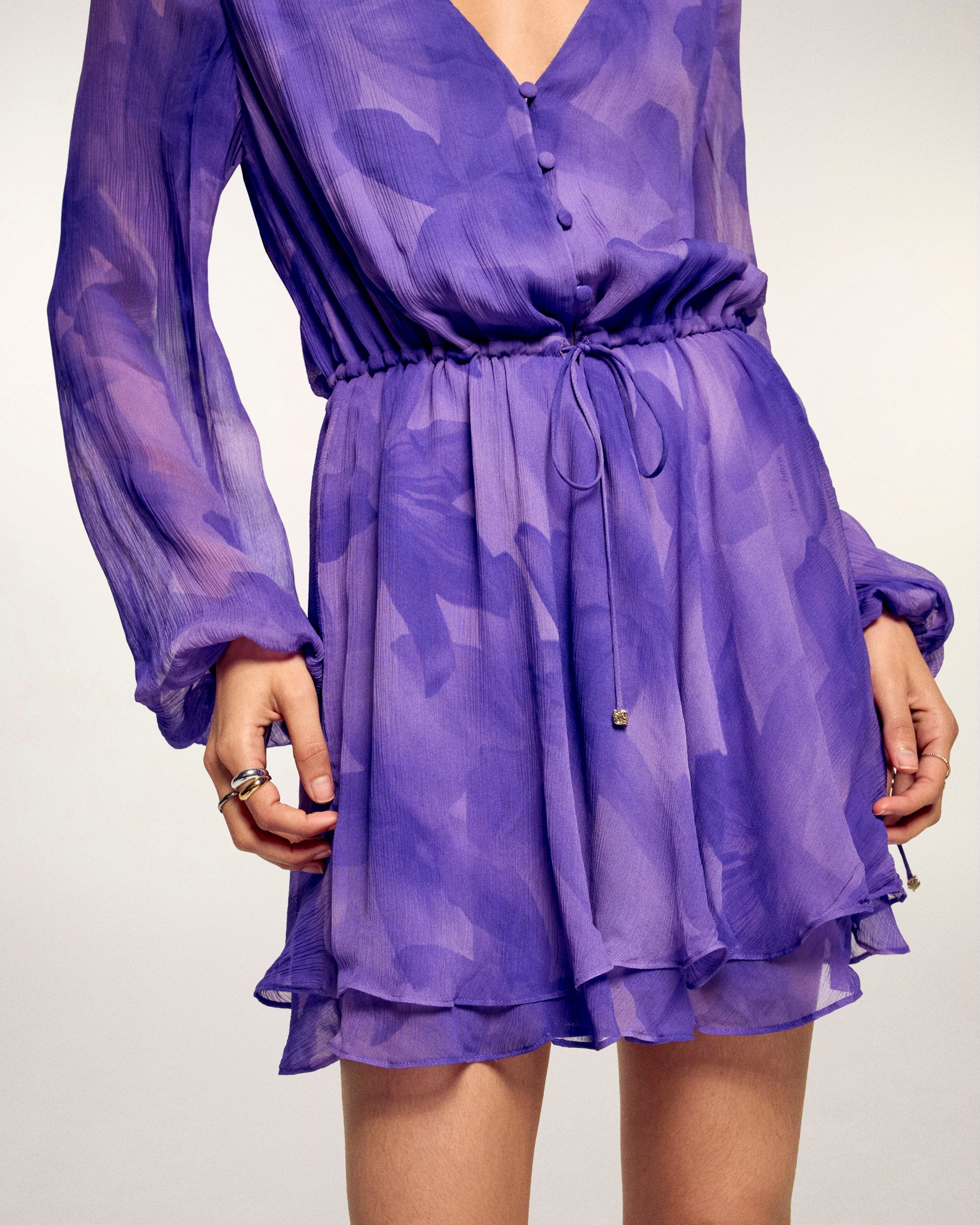 Robe Courte Manches Bouffantes - Purple Moon Lily