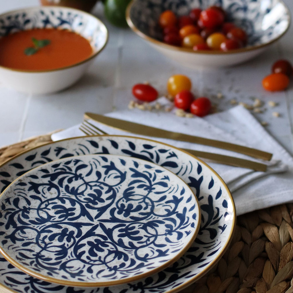 Héraclée - 48-Piece Dinner Set - Stoneware - Blue Pattern