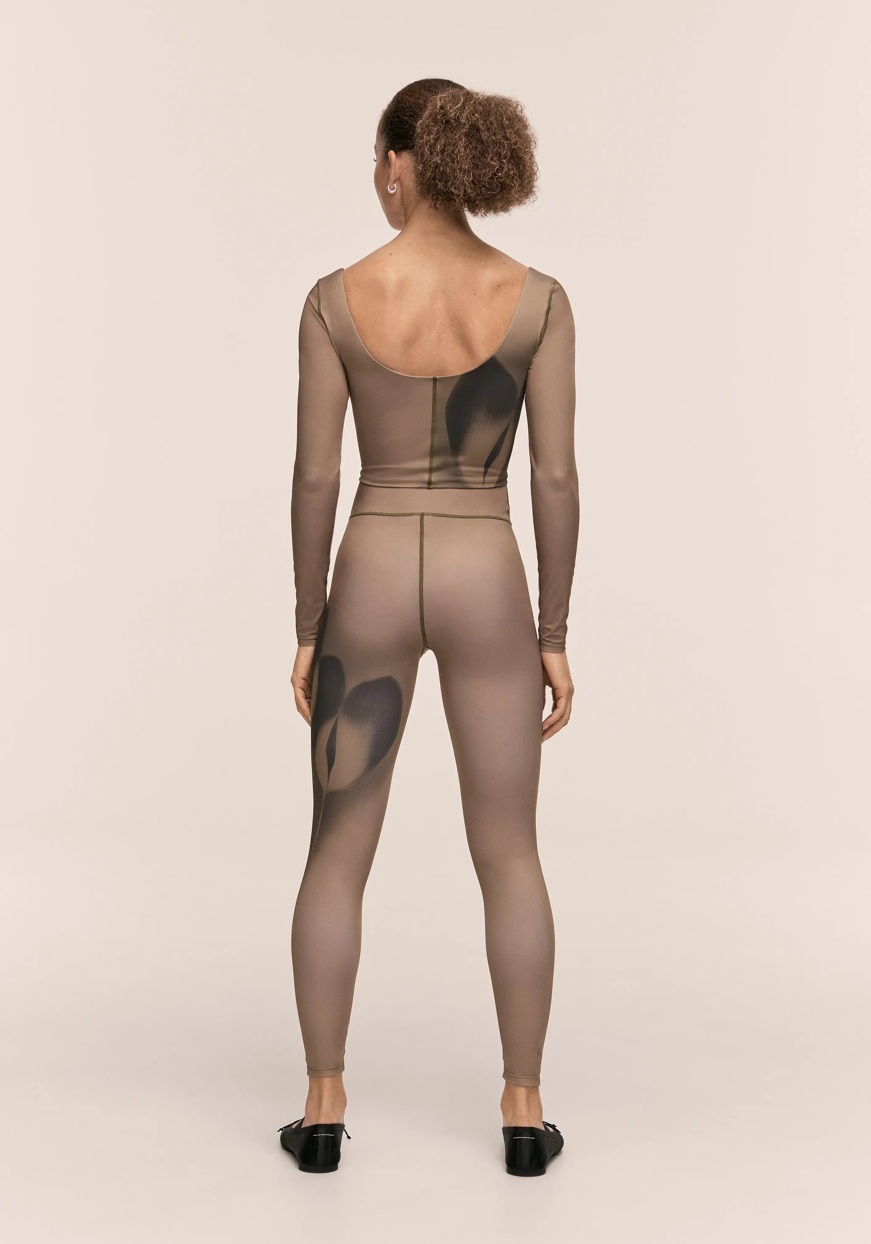 Aura Flower Print Tights - Aura Lt Khaki