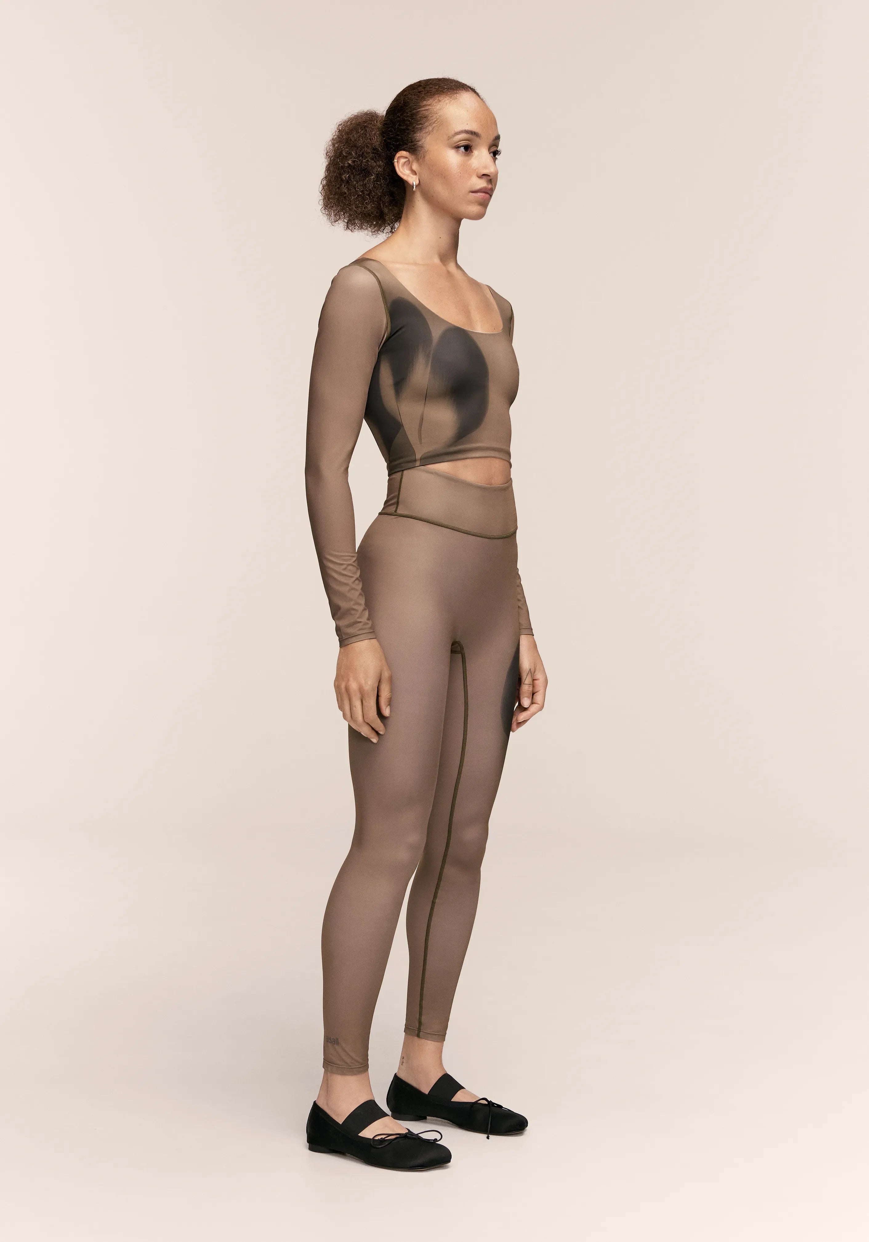 Aura Flower Print Tights - Aura Lt Khaki