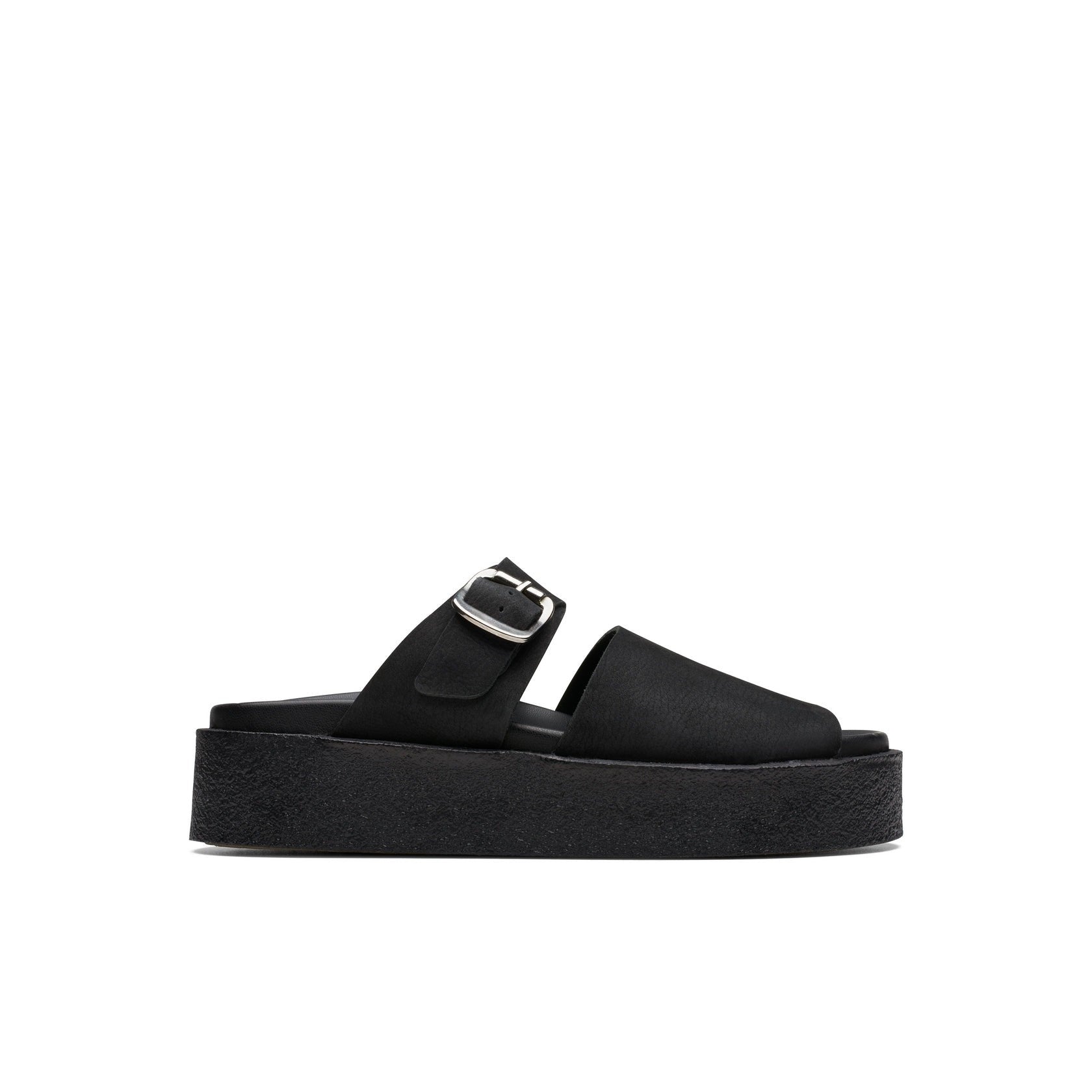 Sandalias tipo chanclas de crepé - Nobuk negro - Mujer