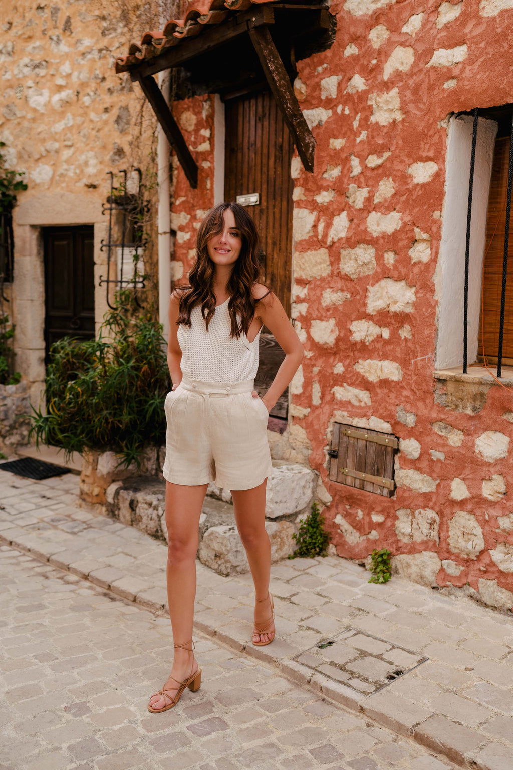 Short Léo Lin Viscose Beige