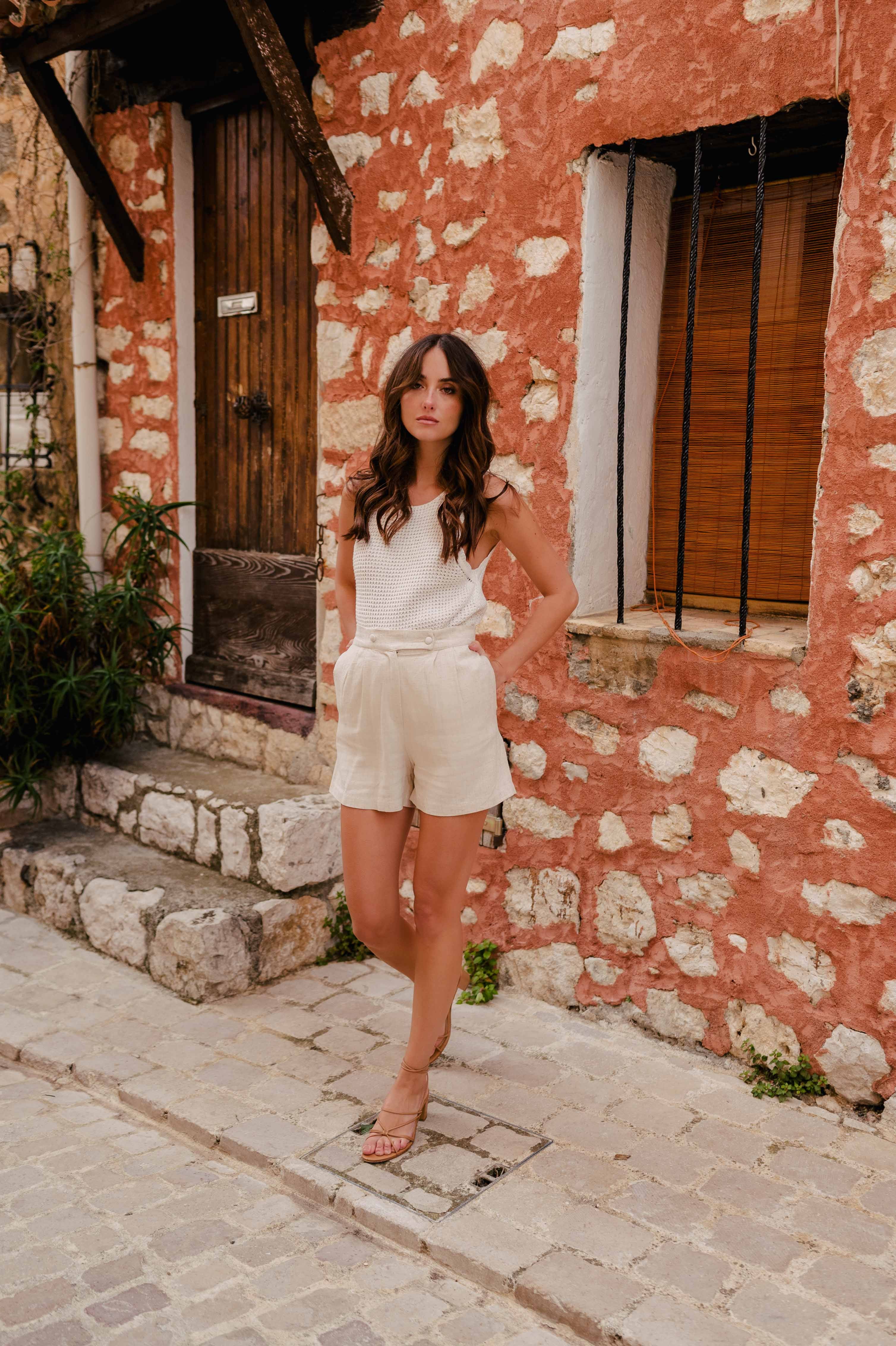 Short Léo Lin Viscose Beige