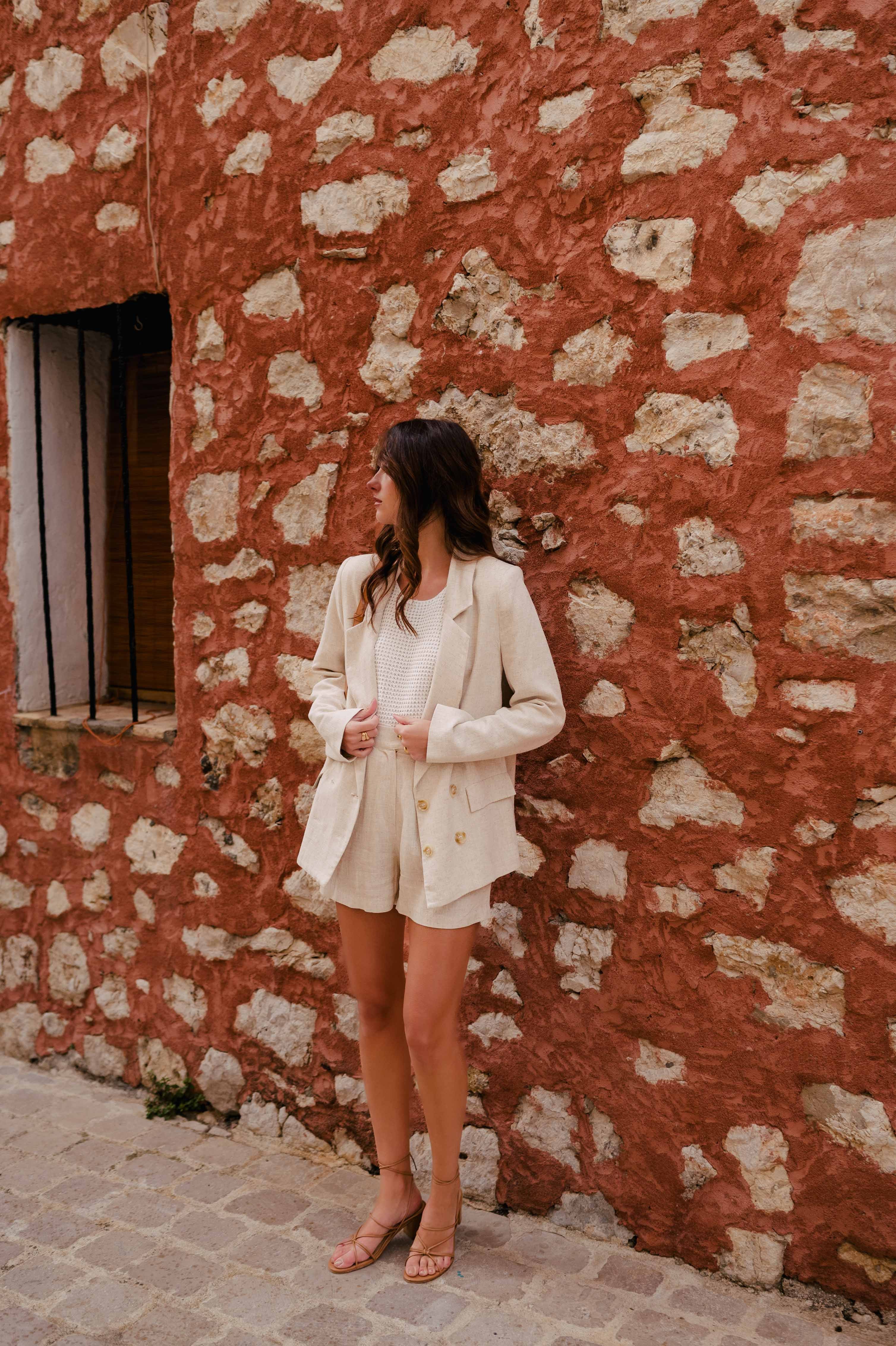 Short Léo Lin Viscose Beige