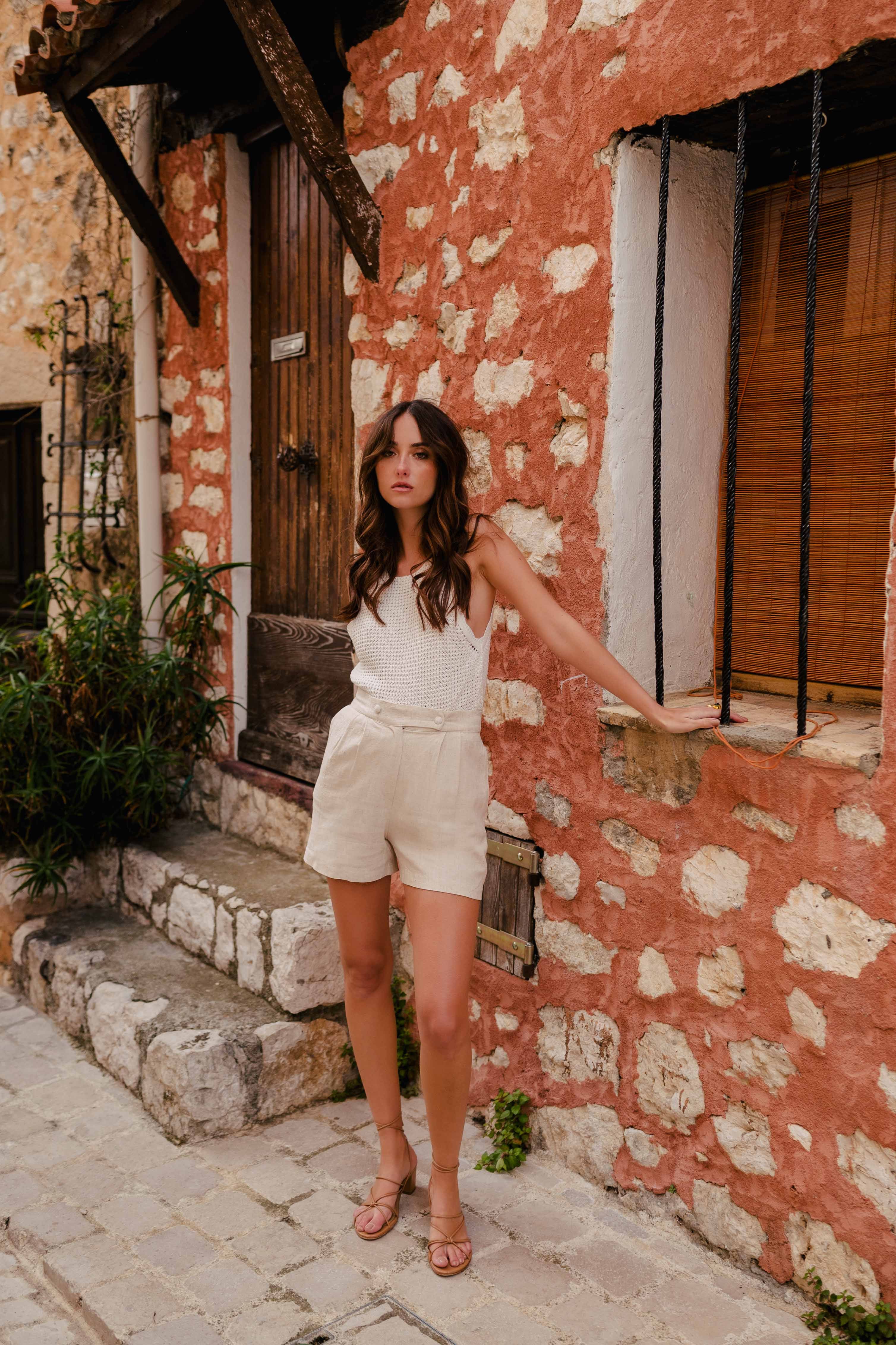 Short Léo Lin Viscose Beige
