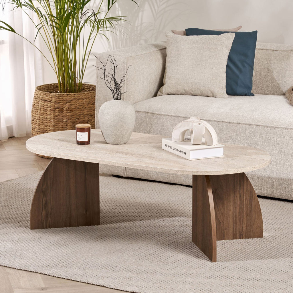 Melina - Coffee Table - Travertine/Venezia Walnut