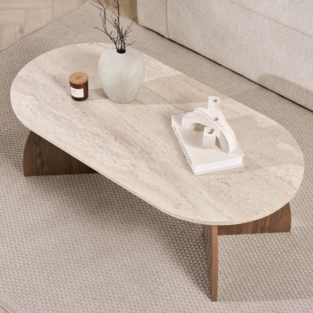Melina - Coffee Table - Travertine/Venezia Walnut