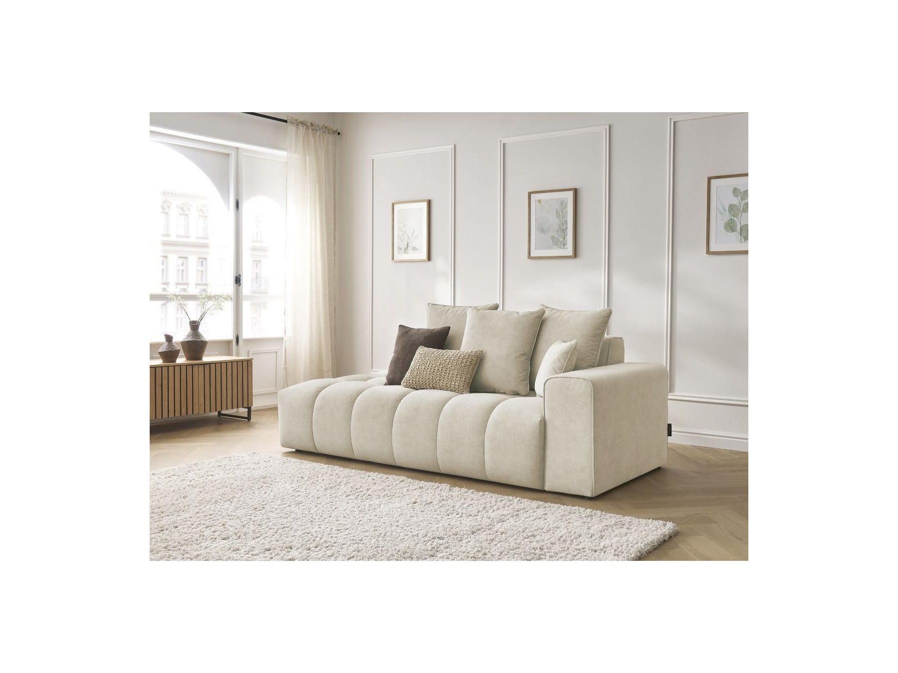 Sofá recto fijo ultrasuave - Mont-Blanco - Terciopelo - Reposabrazos derecho