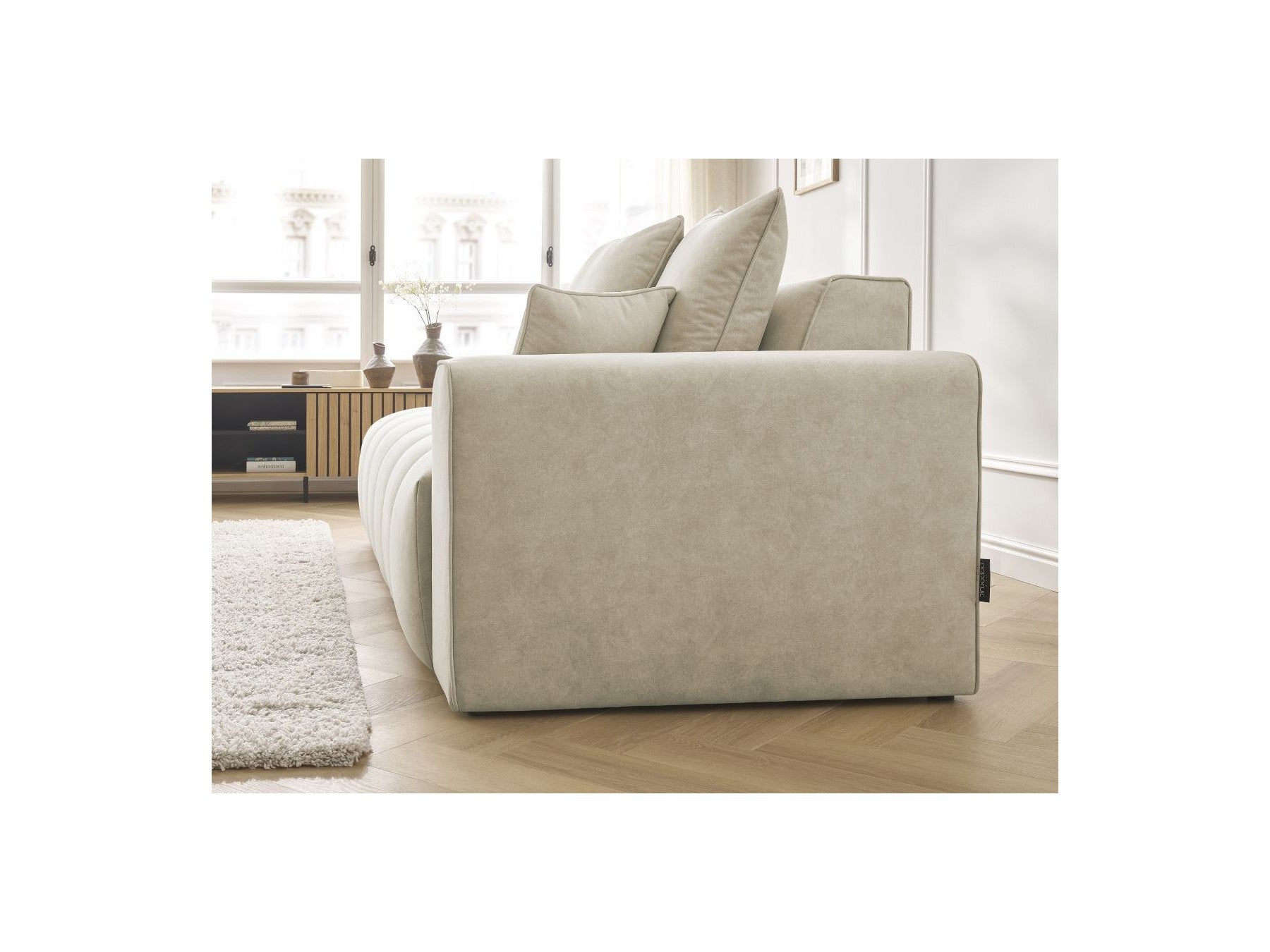 Sofá recto fijo ultrasuave - Mont-Blanco - Terciopelo - Reposabrazos derecho