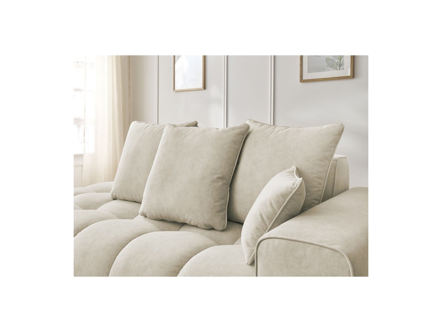 Sofá recto fijo ultrasuave - Mont-Blanco - Terciopelo - Reposabrazos derecho