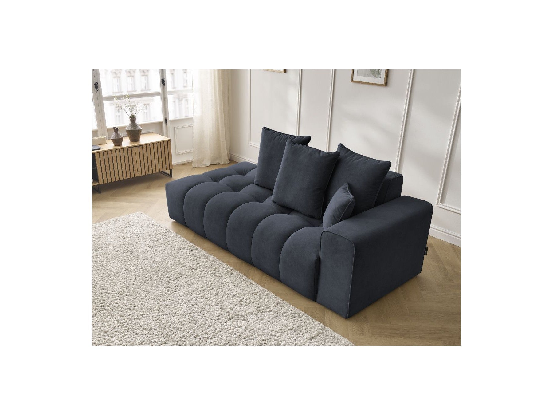 Sofá recto fijo ultrasuave - Mont-Blanco - Terciopelo - Reposabrazos derecho