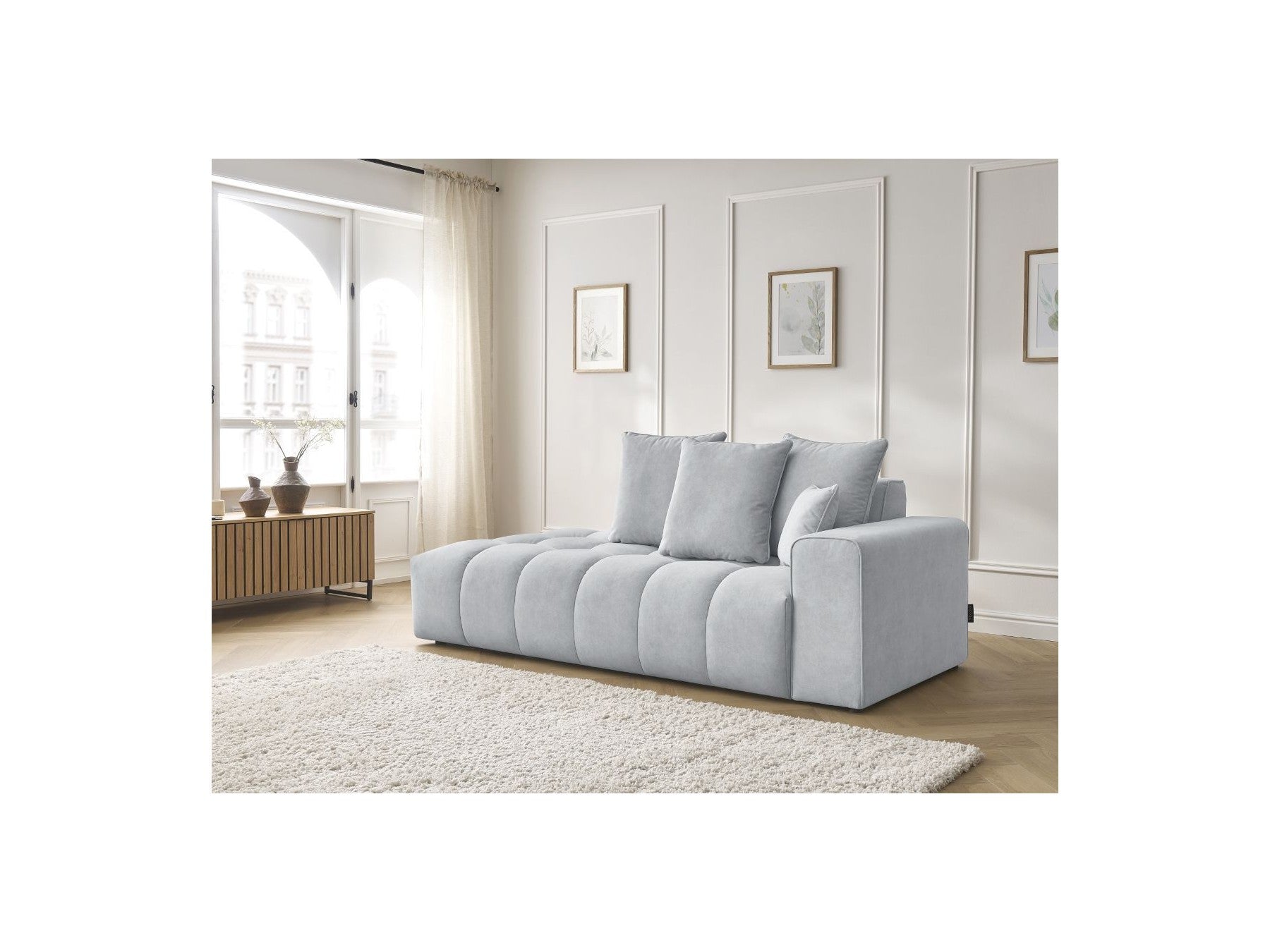 Sofá recto fijo ultrasuave - Mont-Blanco - Terciopelo - Reposabrazos derecho
